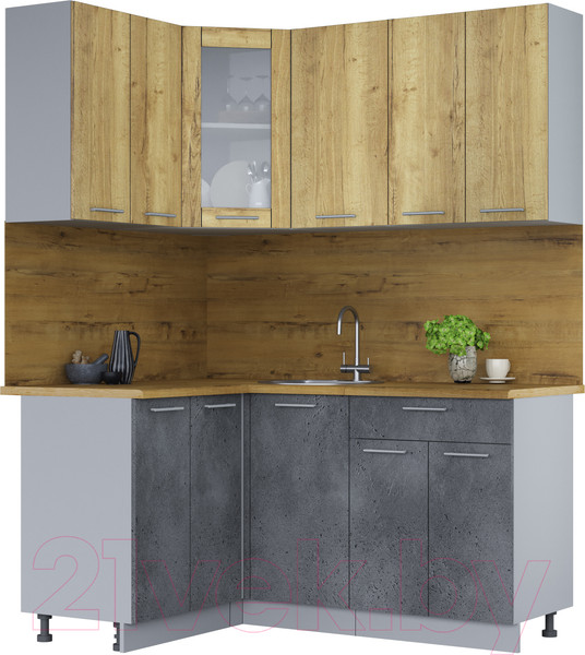 Изображение товара Кухонный гарнитур Интерлиния Мила 12x16 (дуб золотой/бетон портленд/дуб бунратти)