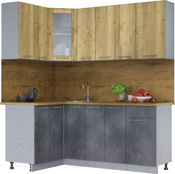 Изображение товара Кухонный гарнитур Интерлиния Мила 12x19 (дуб золотой/бетон портленд/дуб бунратти)