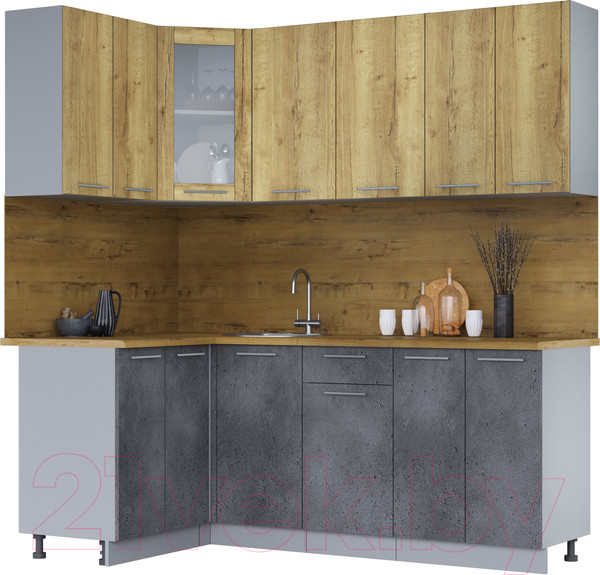 Изображение товара Кухонный гарнитур Интерлиния Мила 12x20 (дуб золотой/бетон портленд/дуб бунратти)