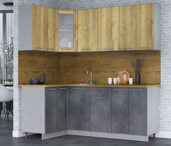 Изображение товара Кухонный гарнитур Интерлиния Мила 12x20 (дуб золотой/бетон портленд/дуб бунратти)