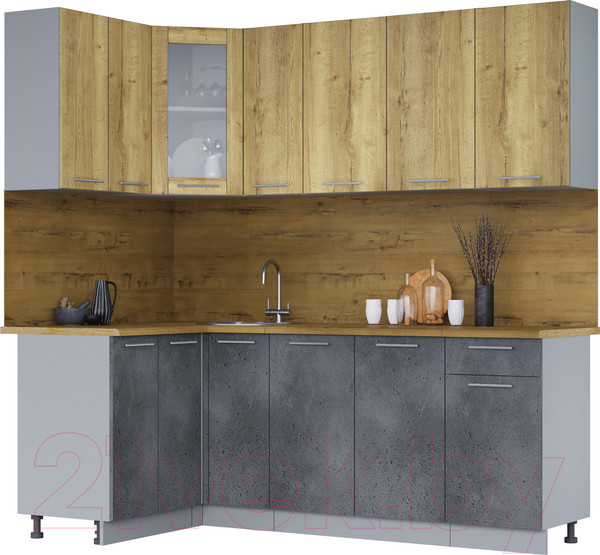 Изображение товара Кухонный гарнитур Интерлиния Мила 12x21 (дуб золотой/бетон портленд/дуб бунратти)