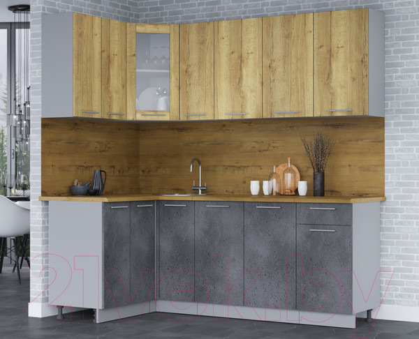 Изображение товара Кухонный гарнитур Интерлиния Мила 12x21 (дуб золотой/бетон портленд/дуб бунратти)