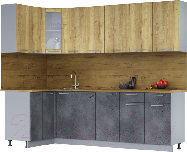 Изображение товара Кухонный гарнитур Интерлиния Мила 12x25 (дуб золотой/бетон портленд/дуб бунратти)