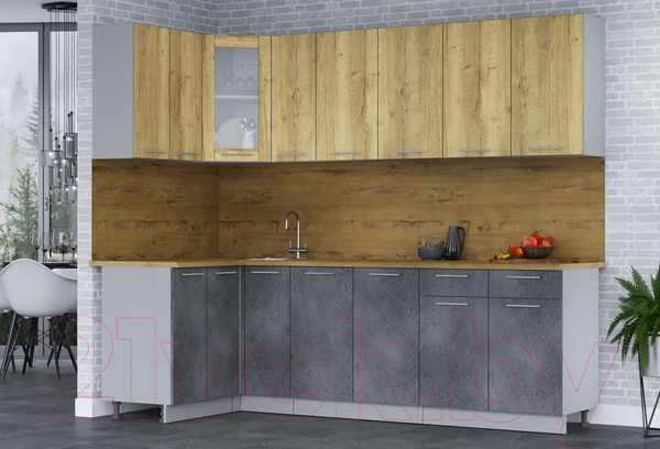 Изображение товара Кухонный гарнитур Интерлиния Мила 12x25 (дуб золотой/бетон портленд/дуб бунратти)