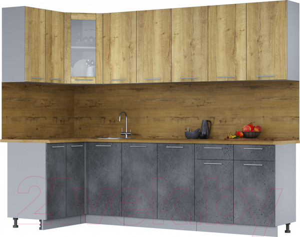Изображение товара Кухонный гарнитур Интерлиния Мила 12x26 (дуб золотой/бетон портленд/дуб бунратти)