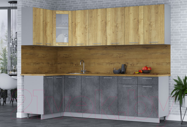 Изображение товара Кухонный гарнитур Интерлиния Мила 12x26 (дуб золотой/бетон портленд/дуб бунратти)