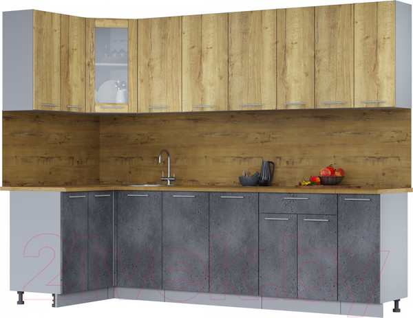Изображение товара Кухонный гарнитур Интерлиния Мила 12x27 (дуб золотой/бетон портленд/дуб бунратти)