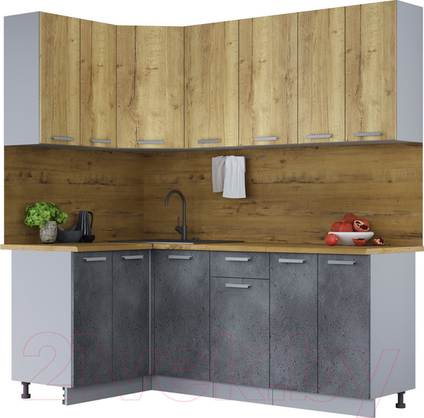 Изображение товара Кухонный гарнитур Интерлиния Мила Лайт 1.2x2.0 (дуб золотой/бетон портленд/дуб бунратти)