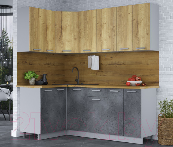 Изображение товара Кухонный гарнитур Интерлиния Мила Лайт 1.2x2.0 (дуб золотой/бетон портленд/дуб бунратти)