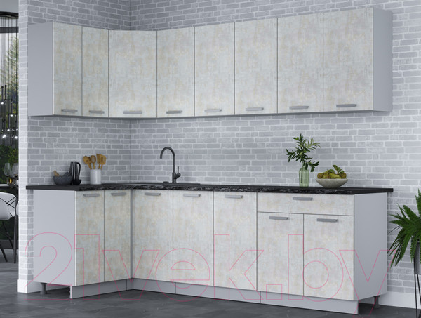 Изображение товара Кухонный гарнитур Интерлиния Мила Лайт 1.2x2.6 (бетон лайт/бетон лайт/кастилло темный)