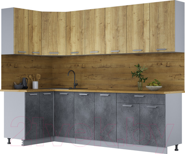 Изображение товара Кухонный гарнитур Интерлиния Мила Лайт 1.2x2.6 (дуб золотой/бетон портленд/дуб бунратти)