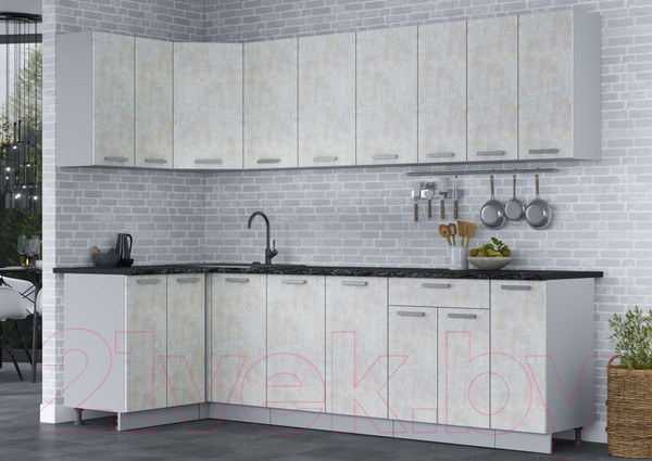 Изображение товара Кухонный гарнитур Интерлиния Мила Лайт 1.2x2.7 (бетон лайт/бетон лайт/кастилло темный)