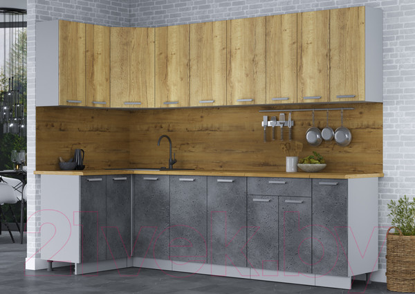 Изображение товара Кухонный гарнитур Интерлиния Мила Лайт 1.2x2.7 (дуб золотой/бетон портленд/дуб бунратти)