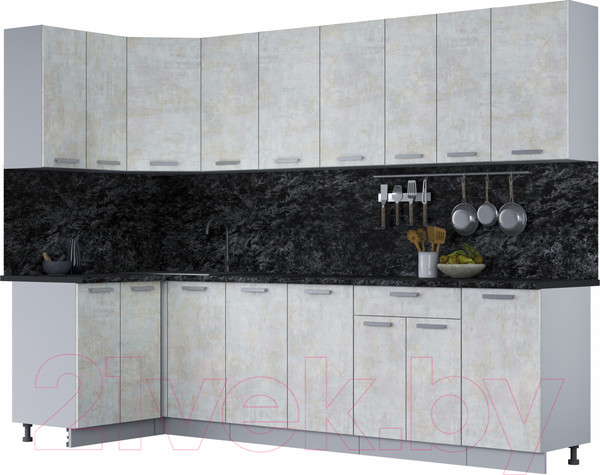 Изображение товара Кухонный гарнитур Интерлиния Мила Лайт 1.2x2.8 (бетон лайт/бетон лайт/кастилло темный)