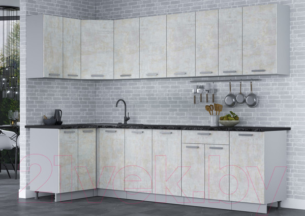 Изображение товара Кухонный гарнитур Интерлиния Мила Лайт 1.2x2.8 (бетон лайт/бетон лайт/кастилло темный)