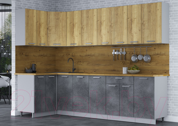 Изображение товара Кухонный гарнитур Интерлиния Мила Лайт 1.2x2.8 (дуб золотой/бетон портленд/дуб бунратти)