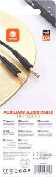 Изображение товара Кабель Vipfan AUX L04 LMT (1м, черный)