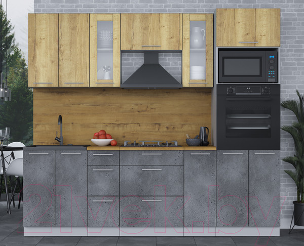 Изображение товара Кухонный гарнитур Интерлиния Мила 2.4 ВТ (дуб золотой/бетон портленд/дуб бунратти)