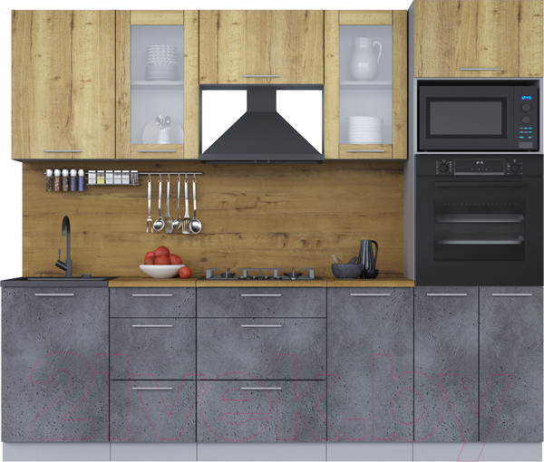 Изображение товара Кухонный гарнитур Интерлиния Мила 2.5 ВТ (дуб золотой/бетон портленд/дуб бунратти)