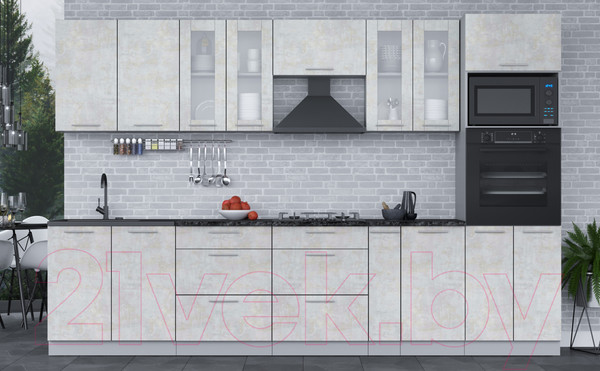 Изображение товара Кухонный гарнитур Интерлиния Мила 3.2 ВТ (бетон лайт/бетон лайт/кастилло темный)