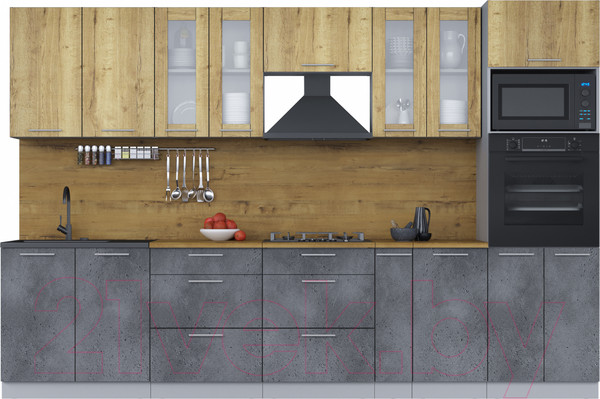 Изображение товара Кухонный гарнитур Интерлиния Мила 3.2 ВТ (дуб золотой/бетон портленд/дуб бунратти)
