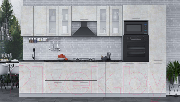 Изображение товара Кухонный гарнитур Интерлиния Мила 3.4 ВТ (бетон лайт/бетон лайт/кастилло темный)