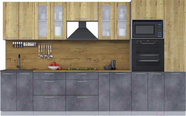 Изображение товара Кухонный гарнитур Интерлиния Мила 3.4 ВТ (дуб золотой/бетон портленд/дуб бунратти)