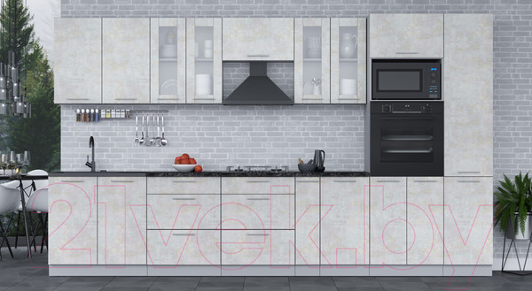 Изображение товара Кухонный гарнитур Интерлиния Мила 3.6 ВТ (бетон лайт/бетон лайт/кастилло темный)