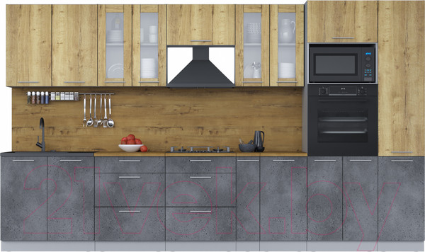 Изображение товара Кухонный гарнитур Интерлиния Мила 3.6 ВТ (дуб золотой/бетон портленд/дуб бунратти)