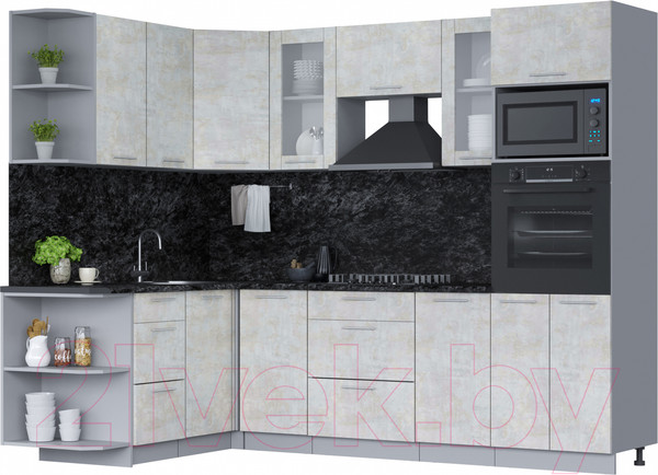 Изображение товара Кухонный гарнитур Интерлиния Мила 1.68х2.6 левая (бетон лайт/бетон лайт/кастилло темный)