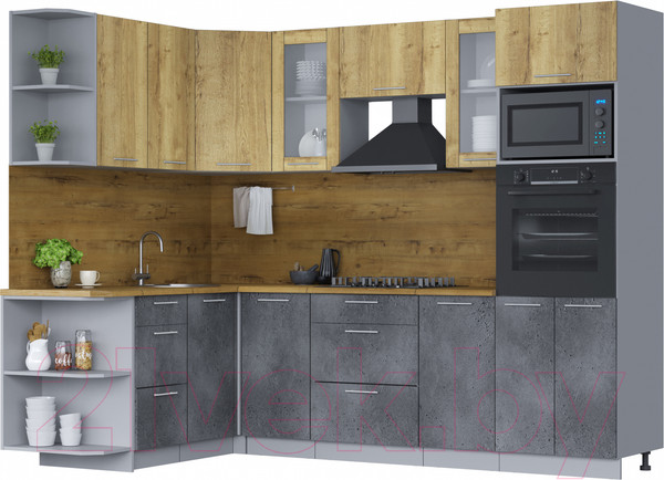 Изображение товара Кухонный гарнитур Интерлиния Мила 1.68х2.6 левая (дуб золотой/бетон портленд/дуб бунратти)