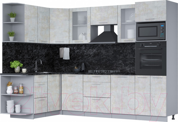 Изображение товара Кухонный гарнитур Интерлиния Мила 1.68х2.8 левая (бетон лайт/бетон лайт/кастилло темный)