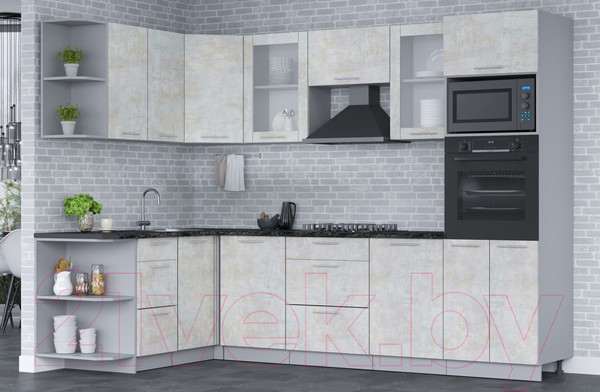 Изображение товара Кухонный гарнитур Интерлиния Мила 1.68х2.8 левая (бетон лайт/бетон лайт/кастилло темный)