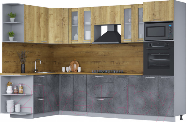 Изображение товара Кухонный гарнитур Интерлиния Мила 1.68х3 левая (дуб золотой/бетон портленд/дуб бунратти)