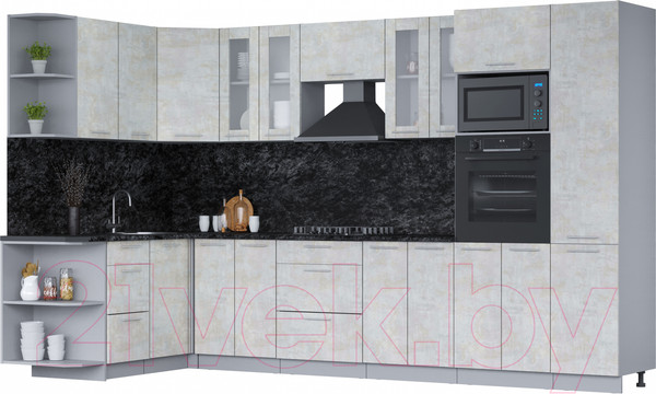 Изображение товара Кухонный гарнитур Интерлиния Мила 1.68х3.4 левая (бетон лайт/бетон лайт/кастилло темный)