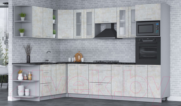 Изображение товара Кухонный гарнитур Интерлиния Мила 1.88х3.0 левая (бетон лайт/бетон лайт/кастилло темный)