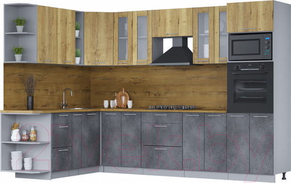 Изображение товара Кухонный гарнитур Интерлиния Мила 1.88х3.0 левая (дуб золотой/бетон портленд/дуб бунратти)