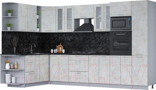 Изображение товара Кухонный гарнитур Интерлиния Мила 1.88х3.4 левая (бетон лайт/бетон лайт/кастилло темный)