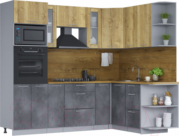 Изображение товара Кухонный гарнитур Интерлиния Мила 1.68х2.4 правая (дуб золотой/бетон портленд/дуб бунратти)
