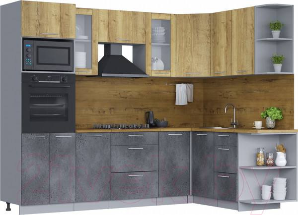 Изображение товара Кухонный гарнитур Интерлиния Мила 1.68х2.6 правая (дуб золотой/бетон портленд/дуб бунратти)