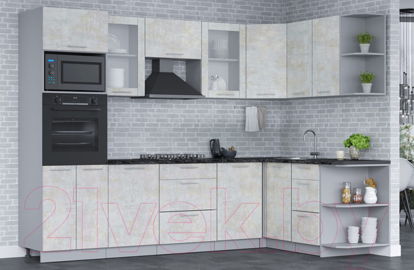 Изображение товара Кухонный гарнитур Интерлиния Мила 1.68х2.8 правая (бетон лайт/бетон лайт/кастилло темный)