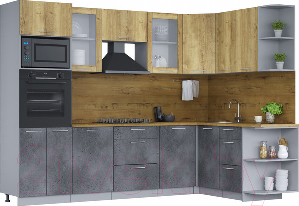 Изображение товара Кухонный гарнитур Интерлиния Мила 1.68х2.8 правая (дуб золотой/бетон портленд/дуб бунратти)