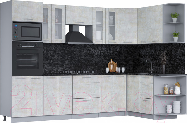 Изображение товара Кухонный гарнитур Интерлиния Мила 1.68х3.0 правая (бетон лайт/бетон лайт/кастилло темный)