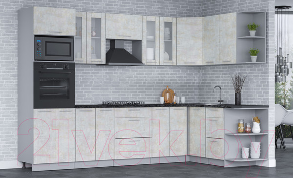 Изображение товара Кухонный гарнитур Интерлиния Мила 1.68х3.0 правая (бетон лайт/бетон лайт/кастилло темный)