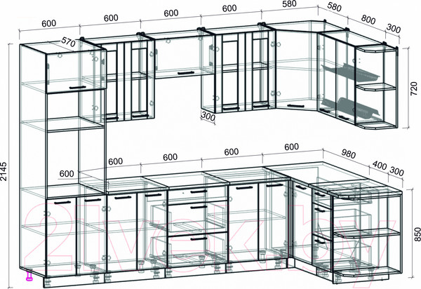 Изображение товара Кухонный гарнитур Интерлиния Мила 1.68х3.0 правая (бетон лайт/бетон лайт/кастилло темный)