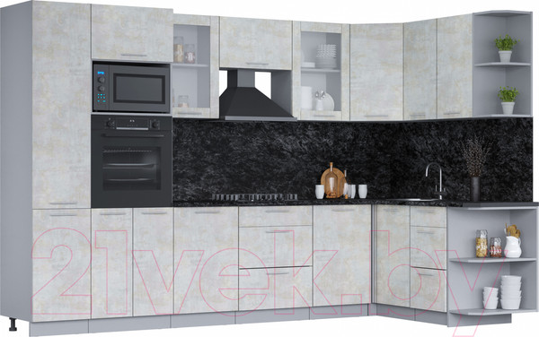 Изображение товара Кухонный гарнитур Интерлиния Мила 1.68х3.2 правая (бетон лайт/бетон лайт/кастилло темный)