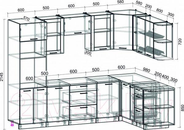 Изображение товара Кухонный гарнитур Интерлиния Мила 1.88х2.8 правая (дуб золотой/бетон портленд/дуб бунратти)
