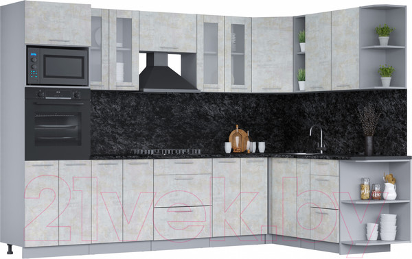 Изображение товара Кухонный гарнитур Интерлиния Мила 1.88х3.0 правая (бетон лайт/бетон лайт/кастилло темный)