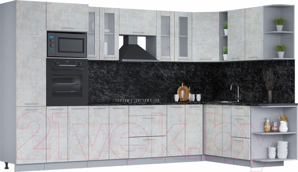 Изображение товара Кухонный гарнитур Интерлиния Мила 1.88х3.4 правая (бетон лайт/бетон лайт/кастилло темный)