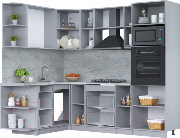 Изображение товара Кухонный гарнитур Интерлиния Мила Лайт 1.68х2.4 левая (дуб золотой/бетон портленд/дуб бунратти)